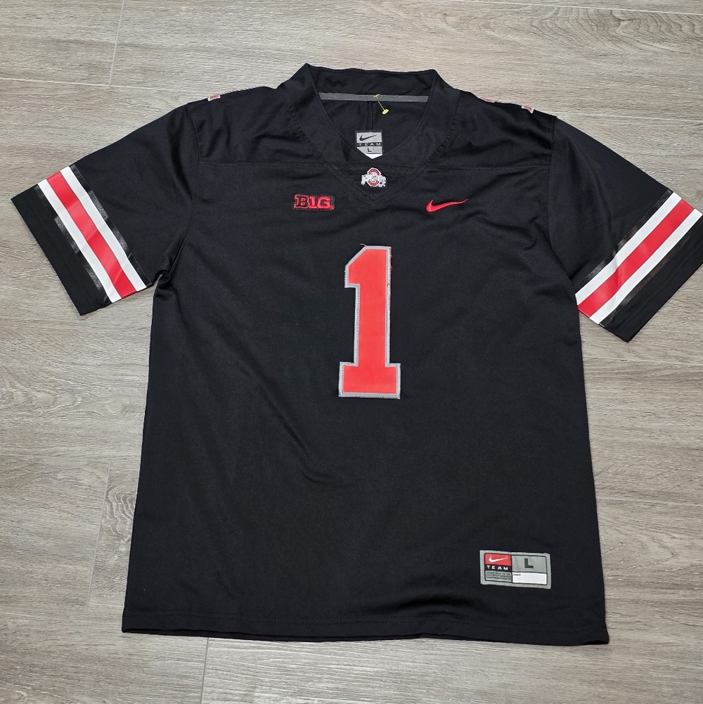 Ohio State Buckeyes #1 Fields Blackout Stitched Jersey Mens L Nike Football NCAA